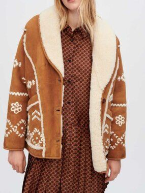 Maje Fully embroidered shearling coat (US Large)